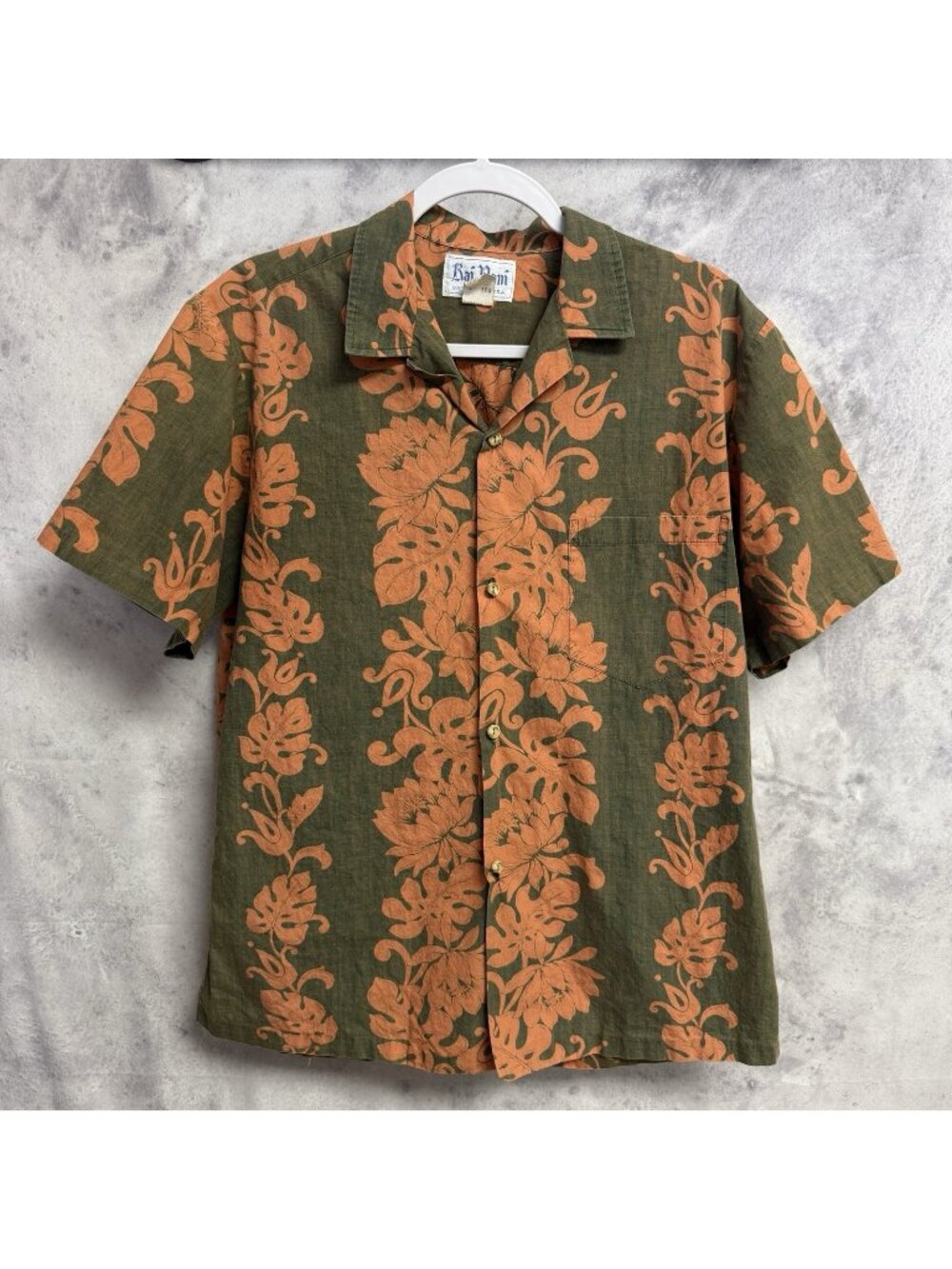 Vintage 70s Rai Nani Hawaiian Shirt Mens Large L Green Orange Floral Aloha USA